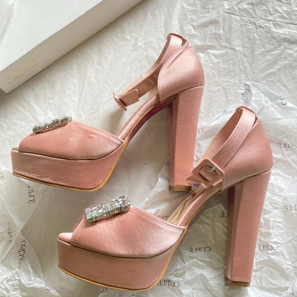 NEW Cuple women's size 38 EU gem embellished chunky heel sandals NWD missing gem - Picture 6 of 11